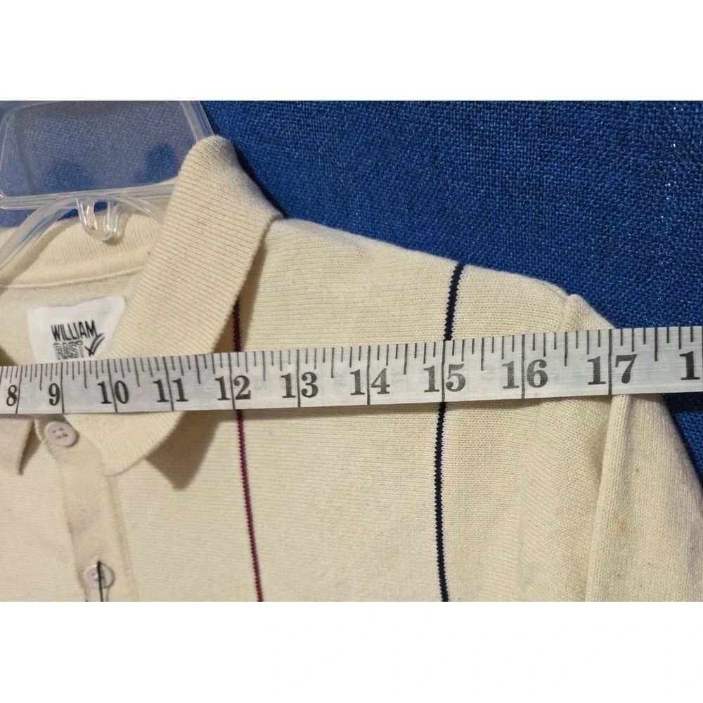 William Rast Men's Medium Knit Polo Sweater Shirt Cream Striped $98 MSRP NWT
